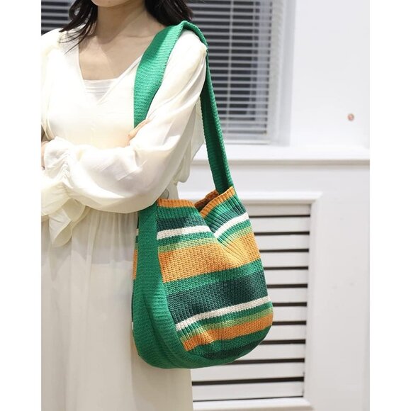 Women's Green-A Shoulder Handbags Crocheted Bags Large Knit Bag Tote Bag - Picture 6 of 9